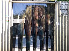 01C Bob Marley image on shutters to the Culture Yard Trench Town Kingston Jamaica